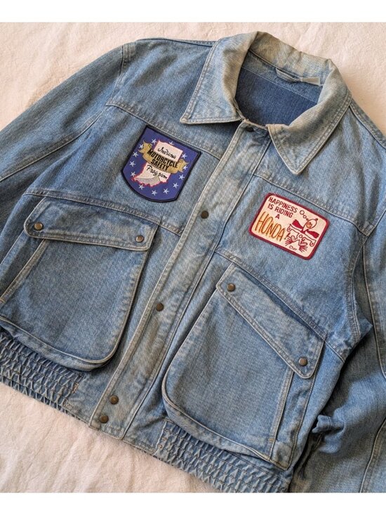 Vintage Other - Vintage 80s Snoopy Honda Biker Denim Patch Jacket Wrangler Pocket Full Zip Large